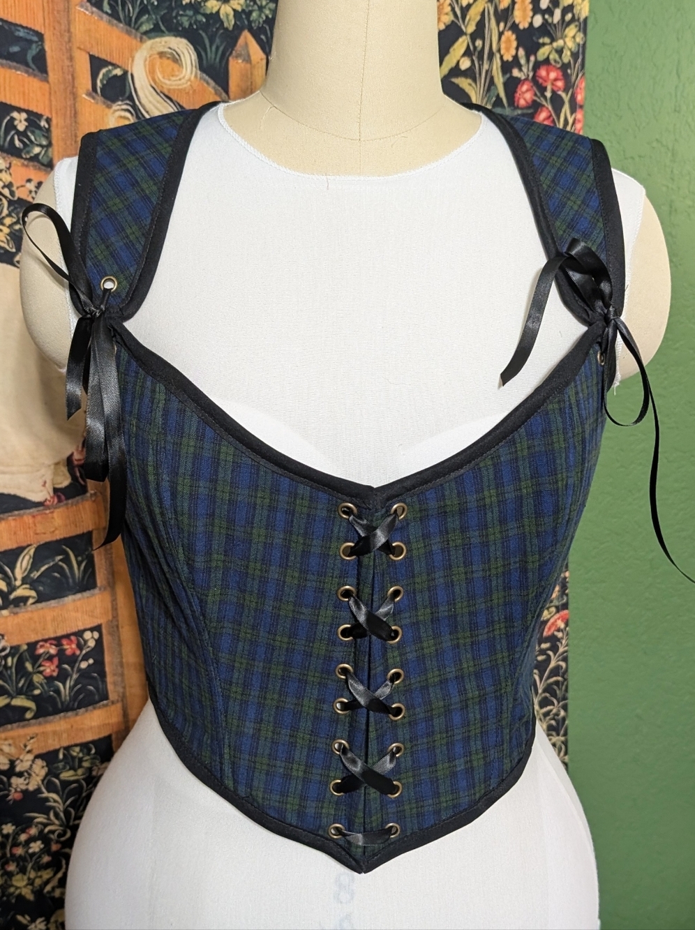 New Handmade Corset Bodice Green Plaid Lace-up
